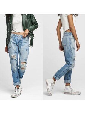 Hudson Jeans 30 Riley Star Studded Crop Relaxed Straight